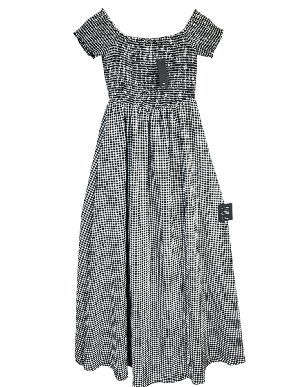 NWT Lulus Patsy Black and White Gingham Off-the-Shoulder Dress Size Medium - Picture 6 of 12